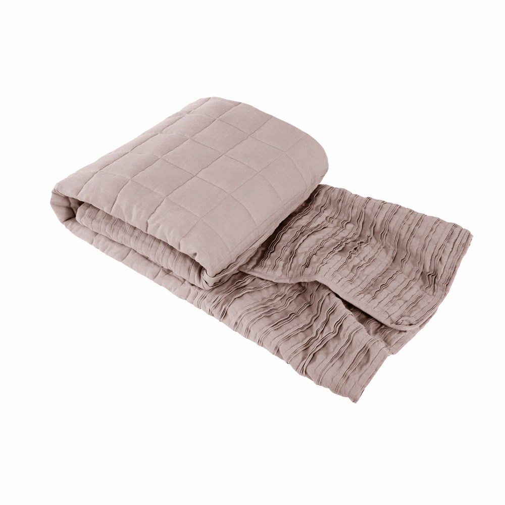 Lazy Linen Plain Quilted Ruffle Throw in Mellow Pink